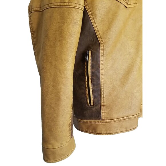 David Outerwear Brown Bomber Jacket Faux Leather L Pockets faux fur lined Men's - Picture 2 of 12